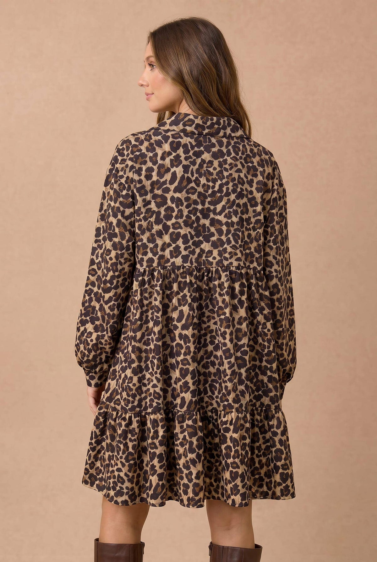 Leopard Notch Neck Babydoll Woven Dress