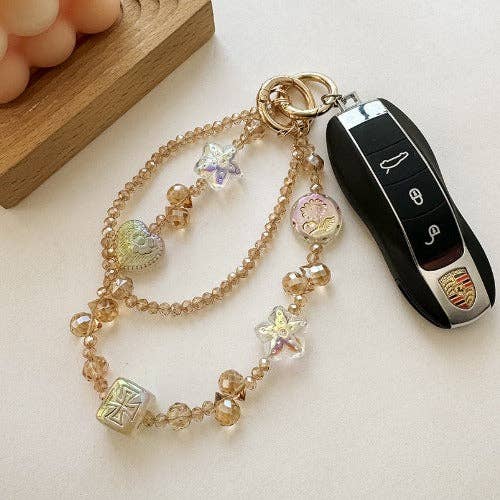 Elegant Double-Layer Crystal Beaded Keychain DP25C903