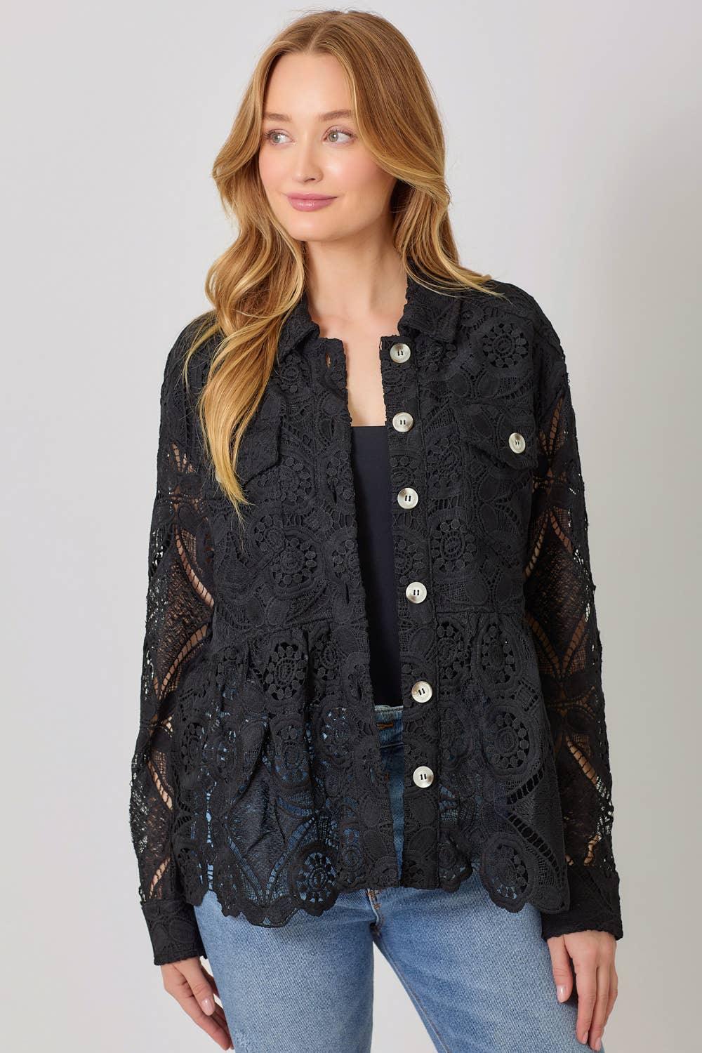 Lace Peplum Trucker Jacket - Southern Sassy Boutique