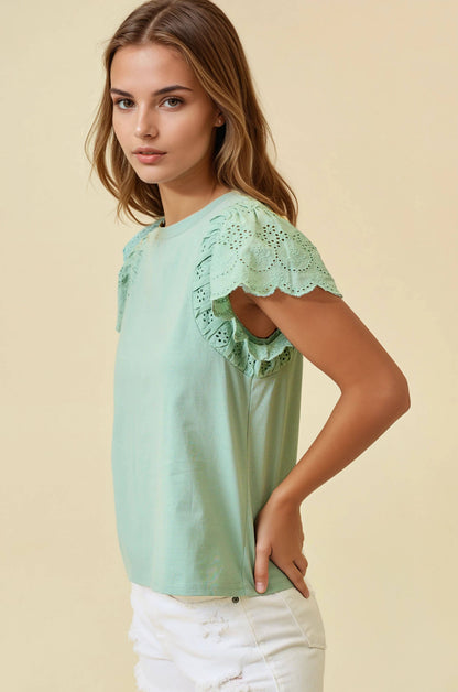Ruffle Eyelet Solid Top