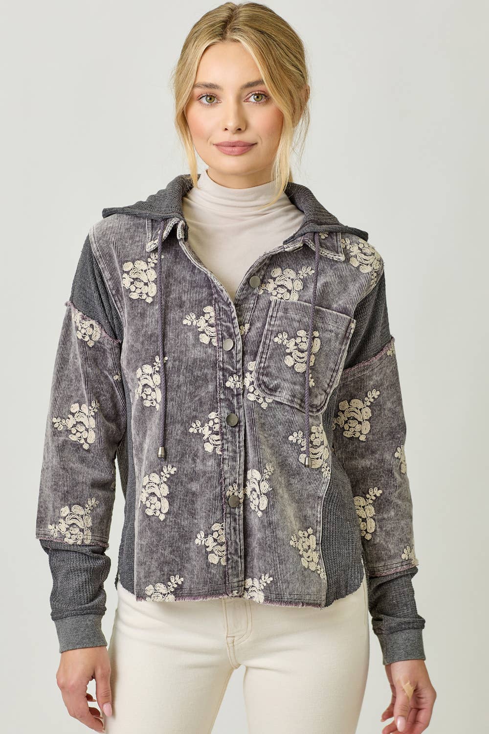 Flower Embroidery Hoodie Jacket