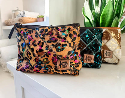 Western Cowhide Makeup Bag Travel - Southern Sassy Boutique