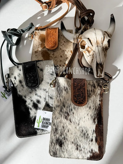 HAYDEE PHONE CROSSBODY mobile Western Tooled Leather Cowhide - Southern Sassy Boutique