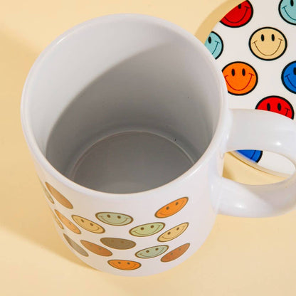 Colorful Smiley Faces 15 Oz Mug With Matching Coaster Gift