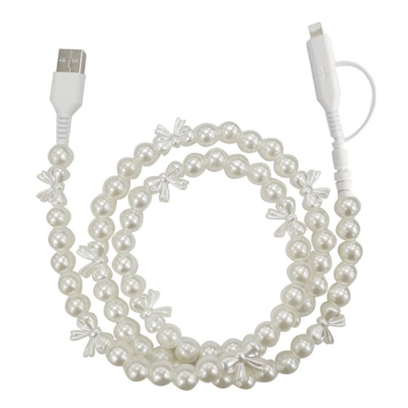 Pearl & Bow Cord Charging Cable 2 in 1 Charger- 39 inches