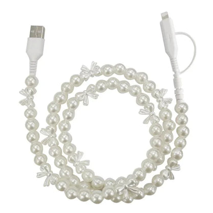Pearl & Bow Cord Charging Cable 2 in 1 Charger- 39 inches - Southern Sassy Boutique