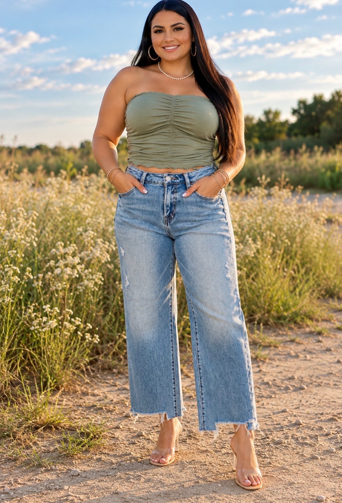 High Rise Crop Wide Jeans
