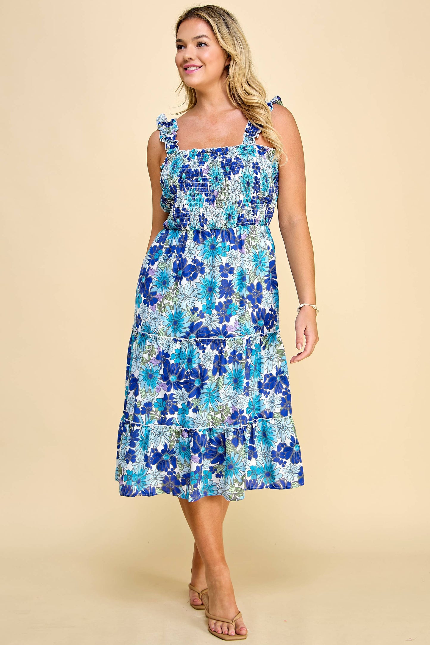 Curvy Floral Smoked Midi Dress