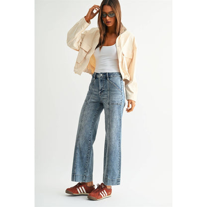 High Rise Wide Ankle Trouser Hem Jeans
