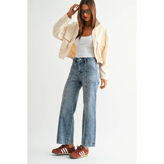 High Rise Wide Ankle Trouser Hem Jeans