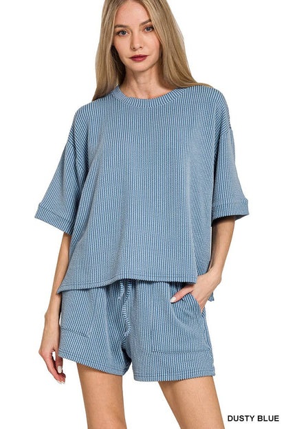 Ribbed Half Sleeve Tee & Short Pants 2PC Set