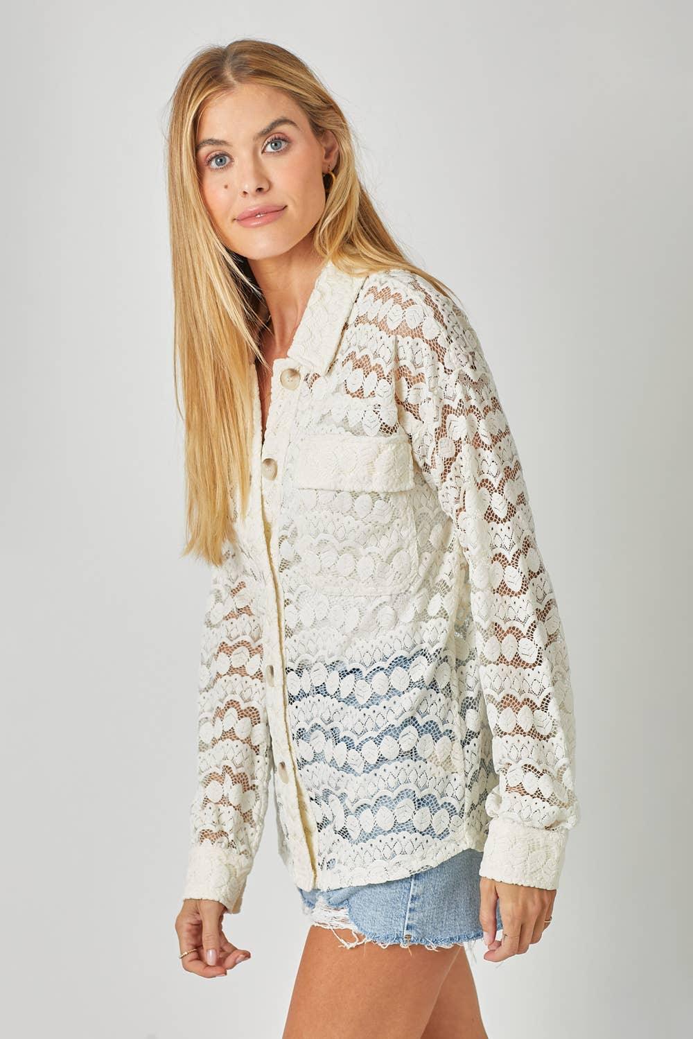 Button Down Lace Shacket - Southern Sassy Boutique