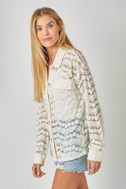 Button Down Lace Shacket - Southern Sassy Boutique
