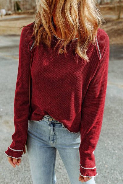 Waffle Knit Long Sleeve Top - Southern Sassy Boutique