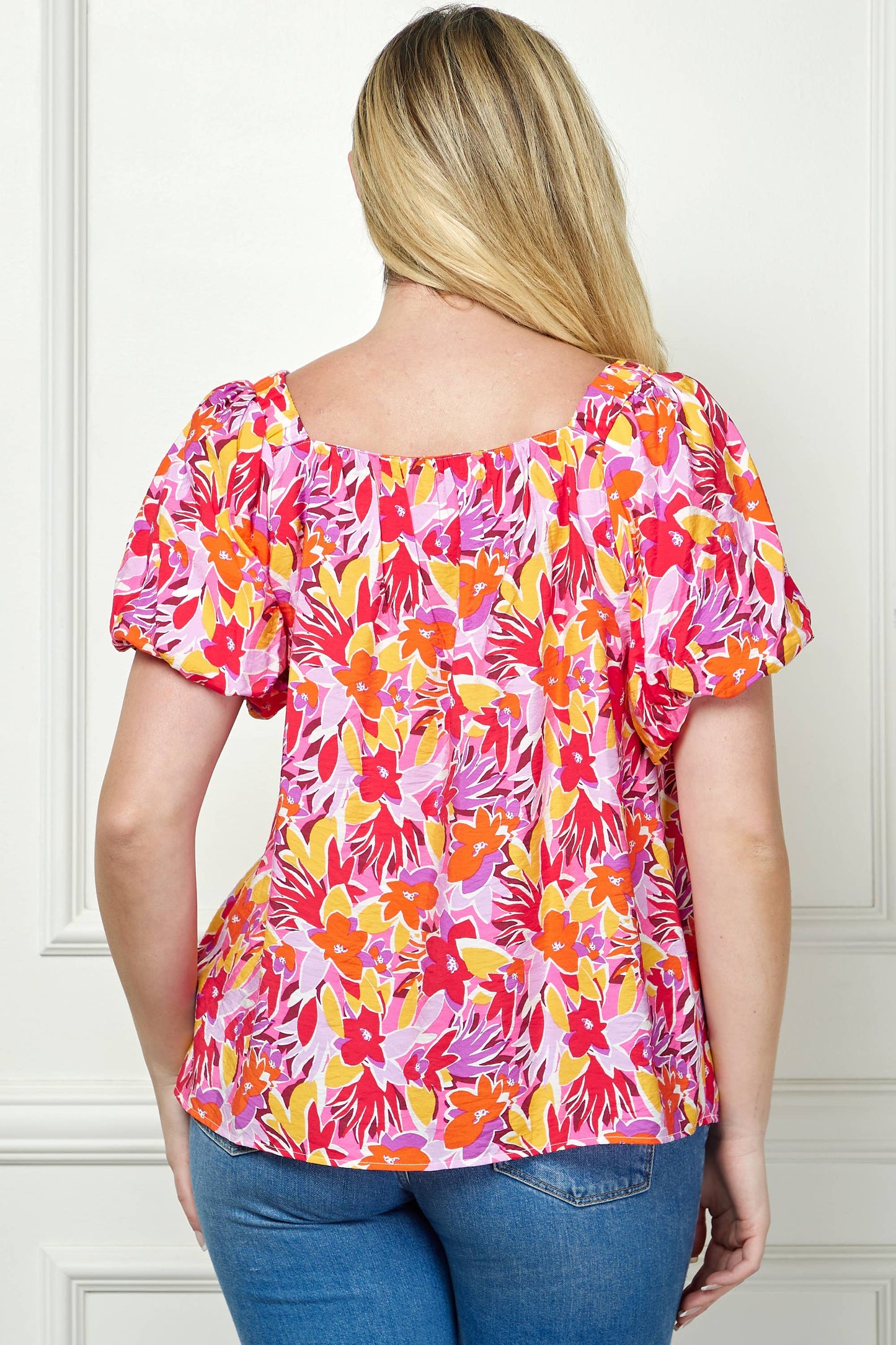 Curvy Short Sleeve Trapeze Blouse   