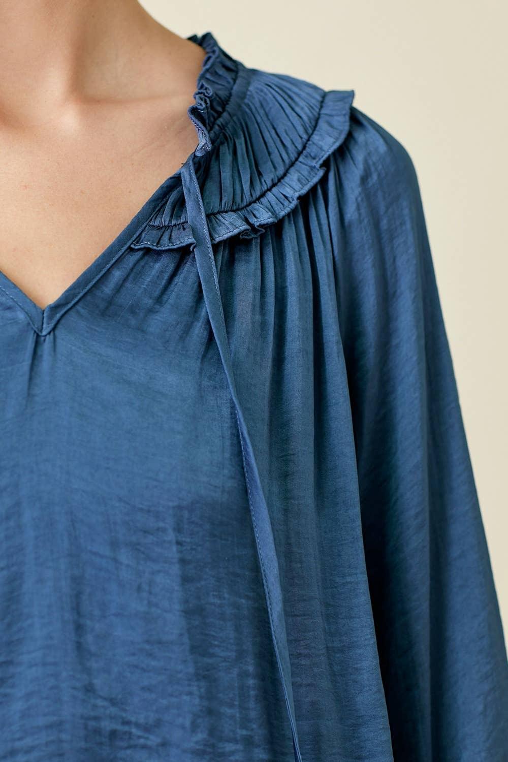 Ruffled Satin Blouse - Southern Sassy Boutique