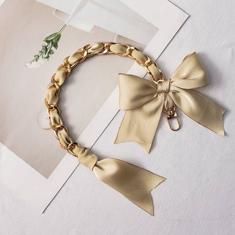 Elegant Silk-Wrapped Metal Chain Bag Charm DP25H608