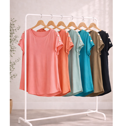 Curvy Short Sleeve Top with Shoulder Buttons
