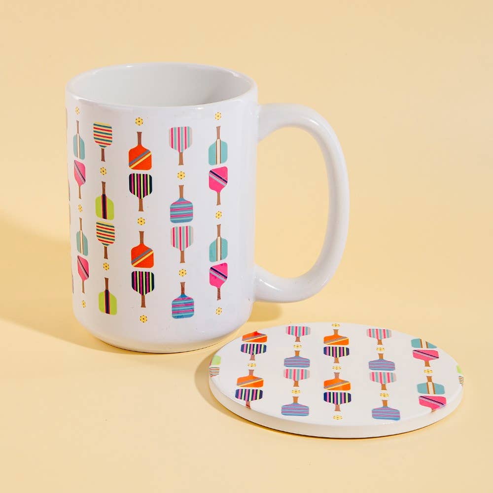 Pickle Ball Pattern 15Oz Mug With Matching Coaster Gift Set