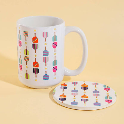 Pickle Ball Pattern 15Oz Mug With Matching Coaster Gift Set
