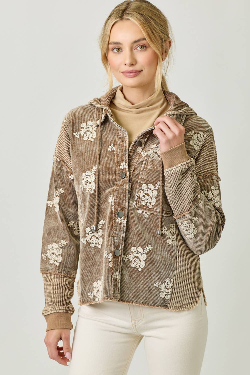 Flower Embroidery Hoodie Jacket