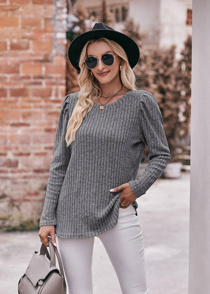 Soft Ribbed Knit Puff Sleeve Top - Southern Sassy Boutique
