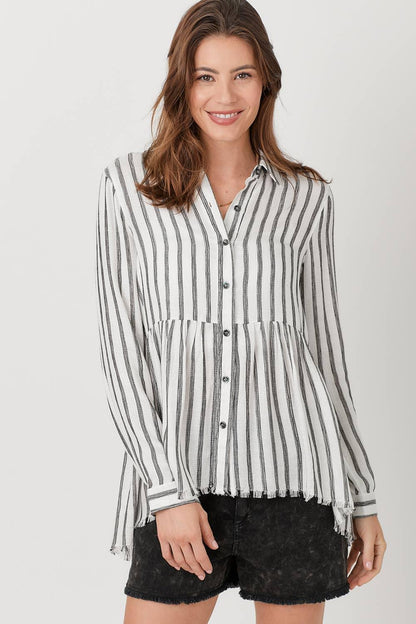 Stripe Peplum Shirt - Southern Sassy Boutique
