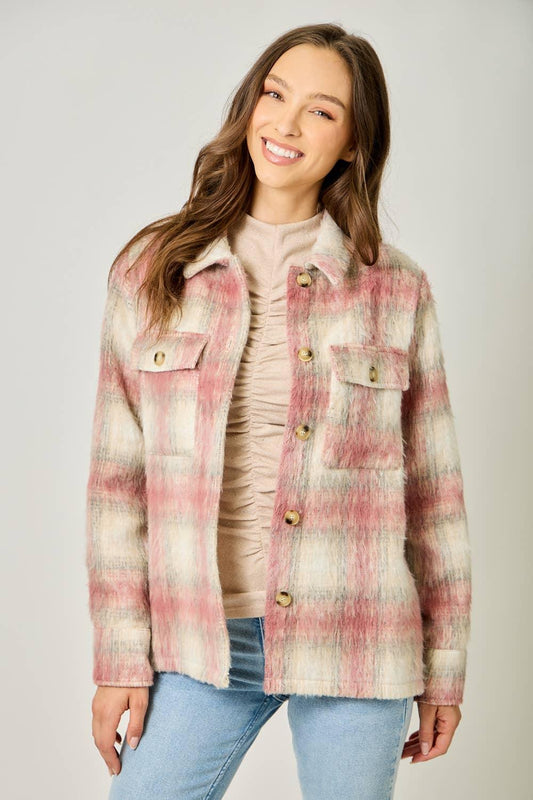 Button Down Plaid Fur Jacket - Southern Sassy Boutique