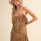TIERED SUEDE FRINGED SLEEVELESS MINI DRESS