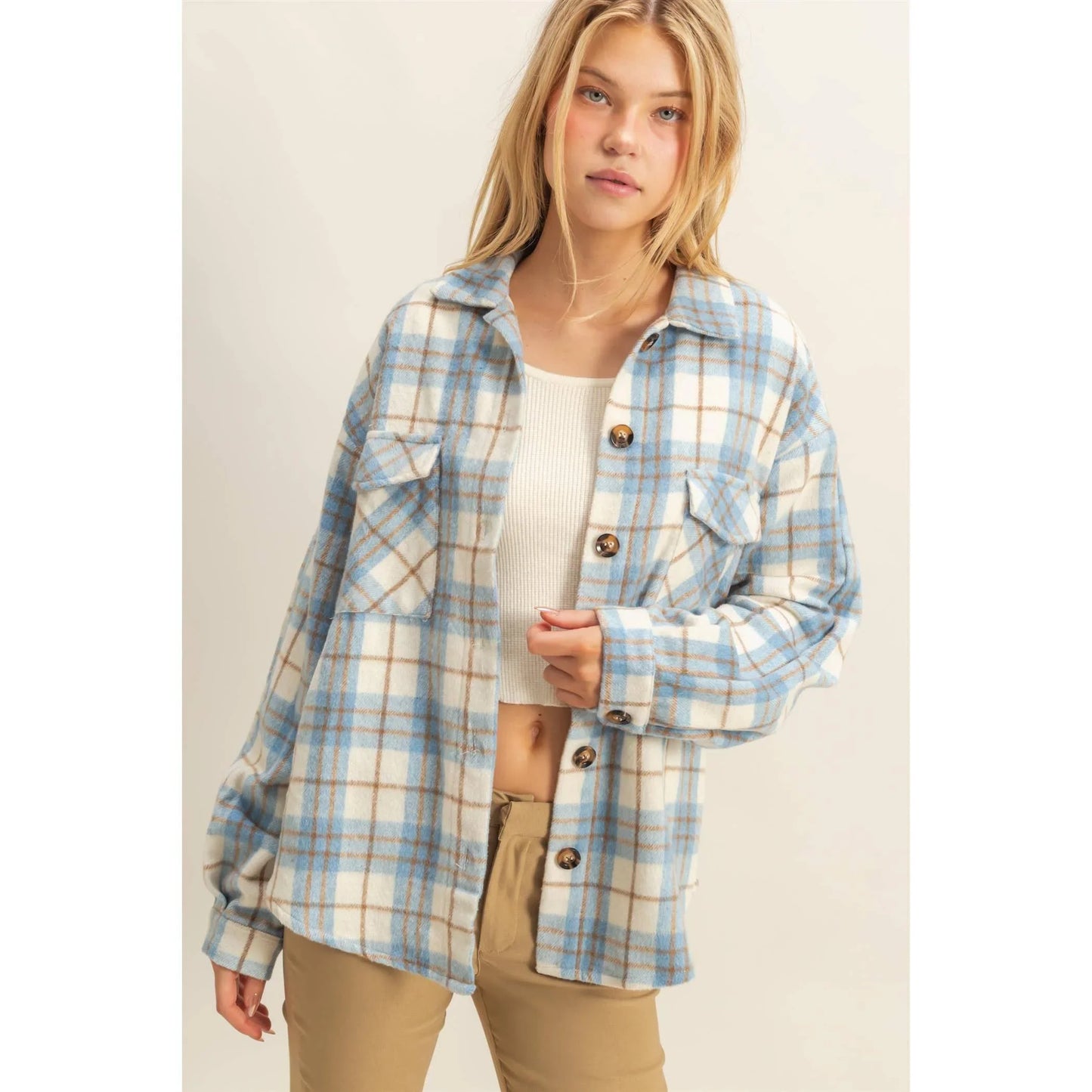 Collared Plaid Shacket - Southern Sassy Boutique