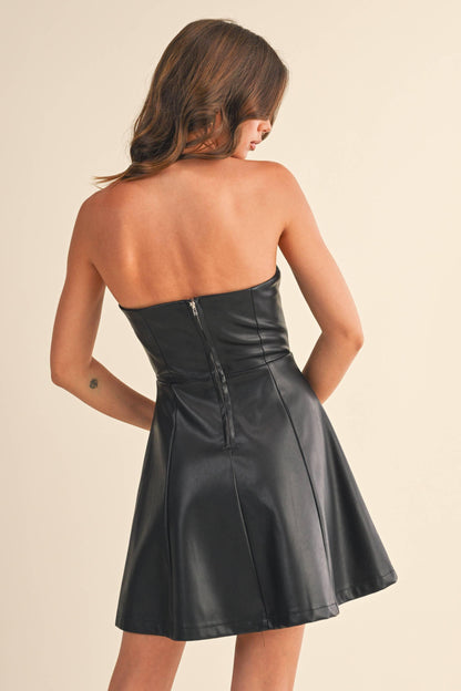 FAUX LEATHER TUBE TOP PLARE MINI DRESS - Southern Sassy Boutique