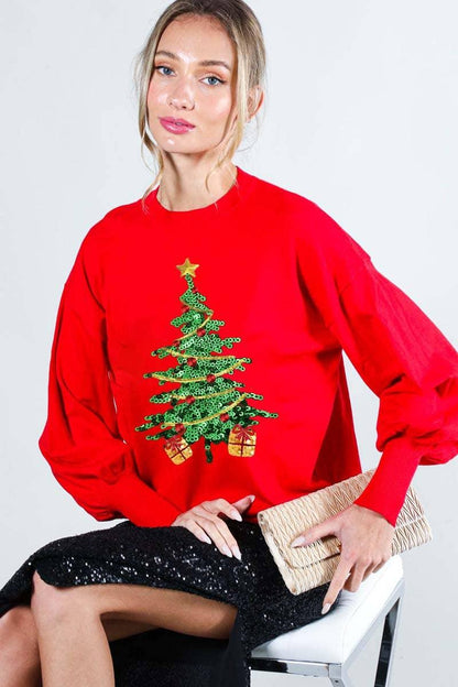 Christmas Tree Sequin Accent Knitted Sweater VT81484G - Southern Sassy Boutique