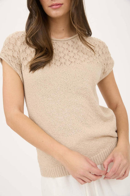 EYELET YOKE SWEATER KNIT TOP - Southern Sassy Boutique