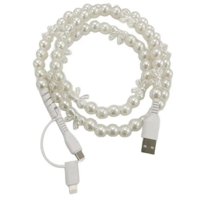 Pearl & Bow Cord Charging Cable 2 in 1 Charger- 39 inches - Southern Sassy Boutique
