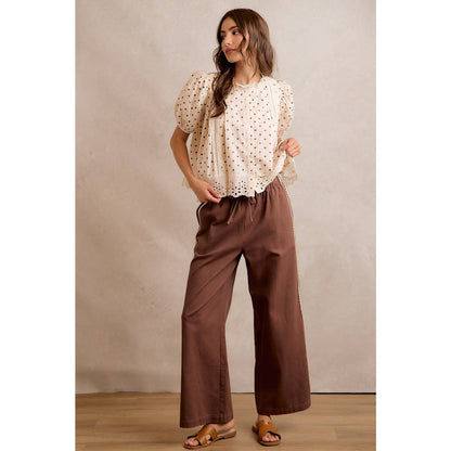 Polka Dot Cotton Lace Trim Blouse