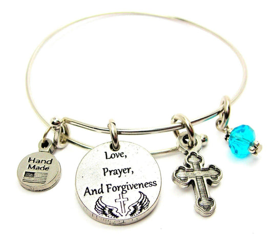 Love Prayer Forgiveness And Cross Expandable Bangle Bracelet - Southern Sassy Boutique