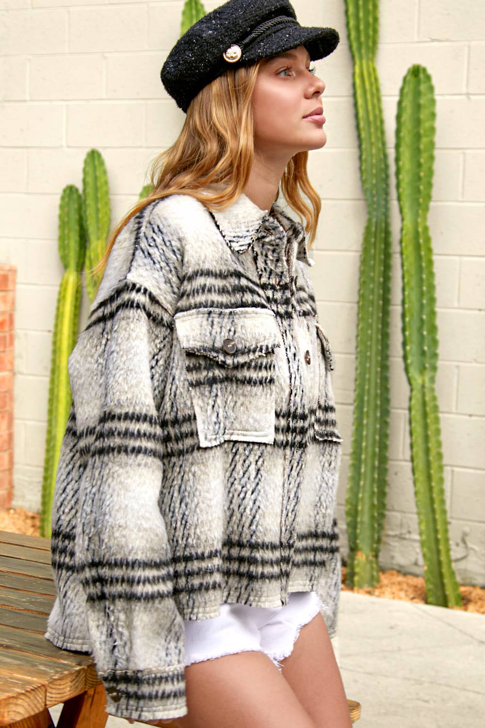 Plaid Patterned Soft Brushed Button-Down Jacket