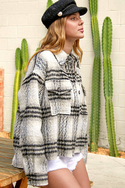 Plaid Patterned Soft Brushed Button-Down Jacket