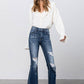 High Stretch Mid Rise Frayed Hem Distressed Crop Flare Jeans