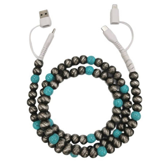 Western Turquoise Beaded 2 in 1 Charging Cable