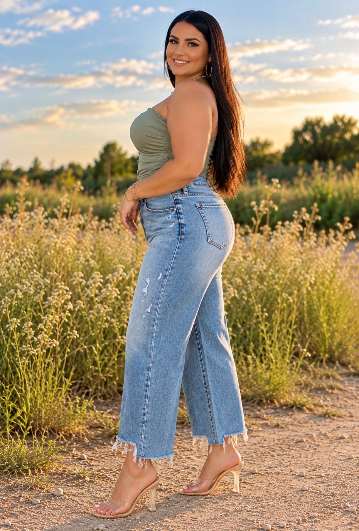 High Rise Crop Wide Jeans