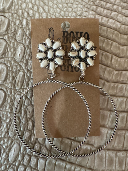 Western Flower Stone Hoop Earrings - Southern Sassy Boutique