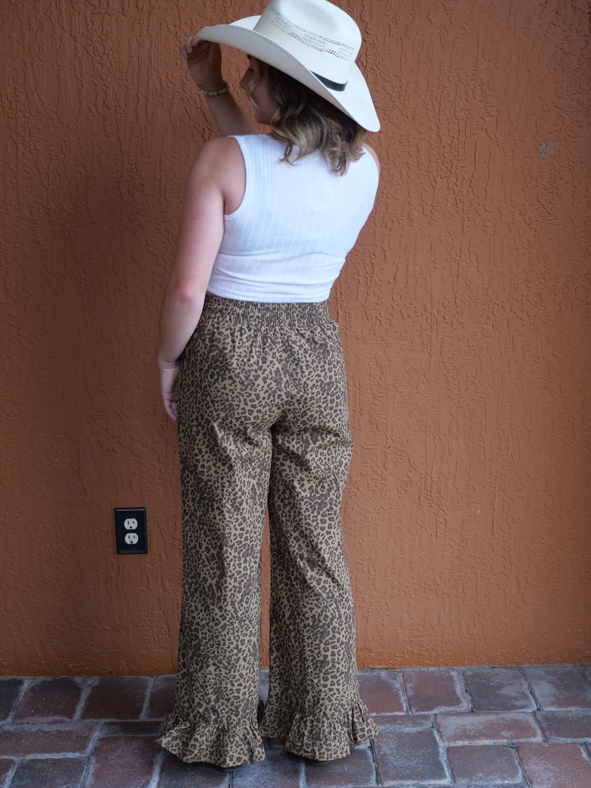 Leopard Ruffled Hem Detail with Front Lace Tie