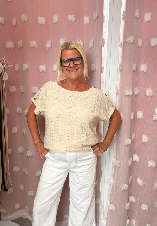 Eyelet Button Detail Short SleeveTop