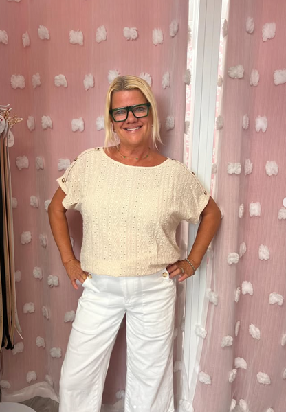 Eyelet Button Detail Short SleeveTop