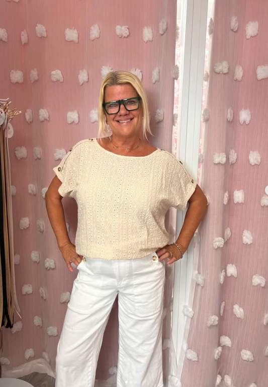 Eyelet Button Detail Short SleeveTop