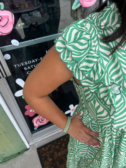 Leaf Print Tiered Mini Dress