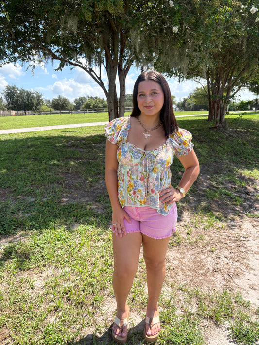 Hanky Hem Floral Print Top