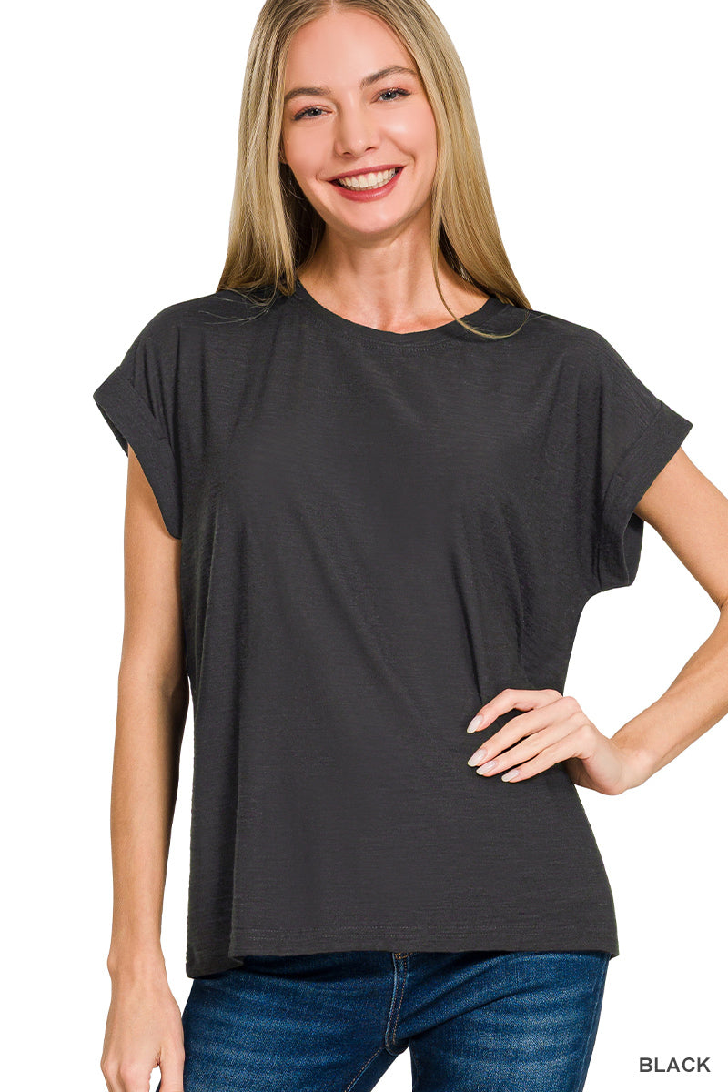 Soft Slub Cuffed Sleeve Tee