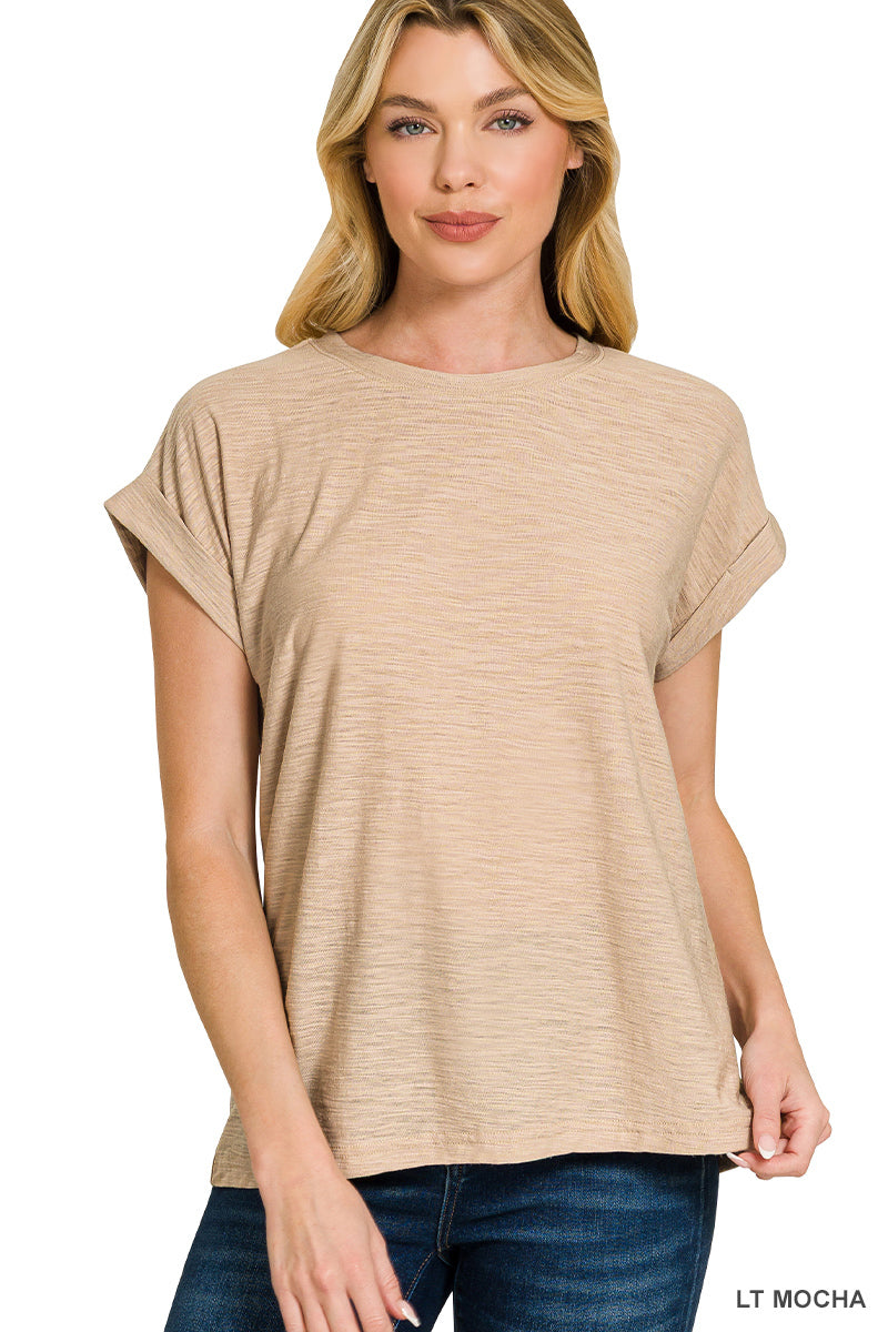 Soft Slub Cuffed Sleeve Tee
